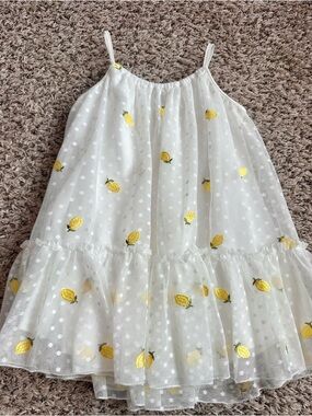 Zunie White embroidered Lemon Print toddler Sundress
